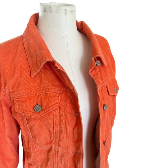 Vintage Y2K GAP Orange Corduroy Sherpa Lined Trucker Jacket Women's XL Grunge - Picture 5 of 14